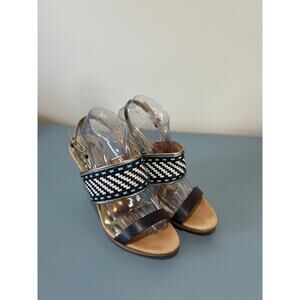 Coach Steffi stilettos size 9.5 navy white woven leather strappy high sandal